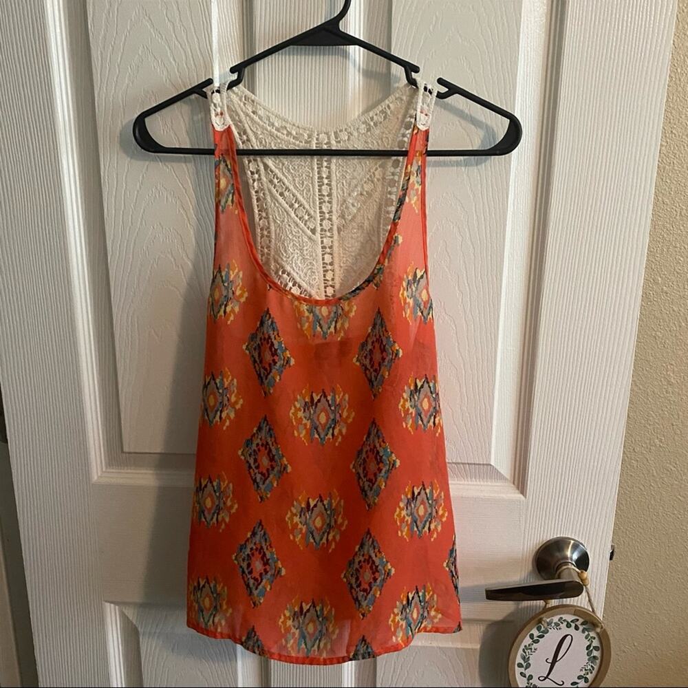 Annabelle Crochet Back Sleeveless Top Women's Size Small Orange Cream Multicolor